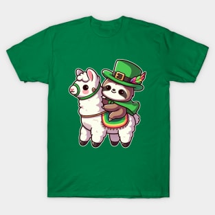 Irish Sloth Riding A Llama Funny Kawaii St Patrick's Day T-Shirt